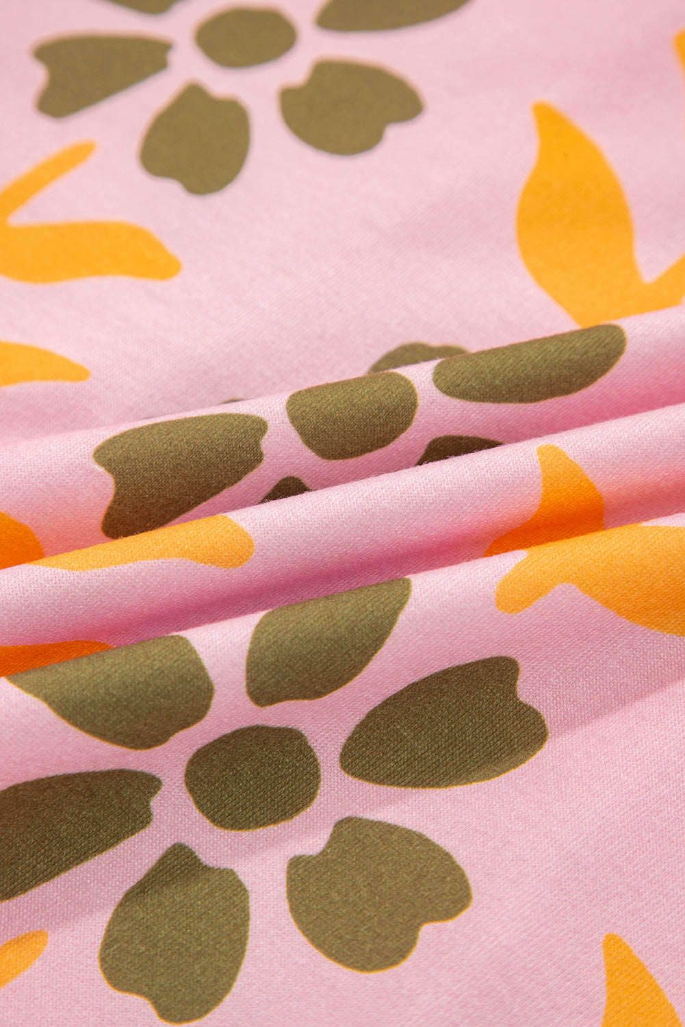 Pink Floral Print Zip Neck Striped Patchwork Long Sleeve Drawstring Dress