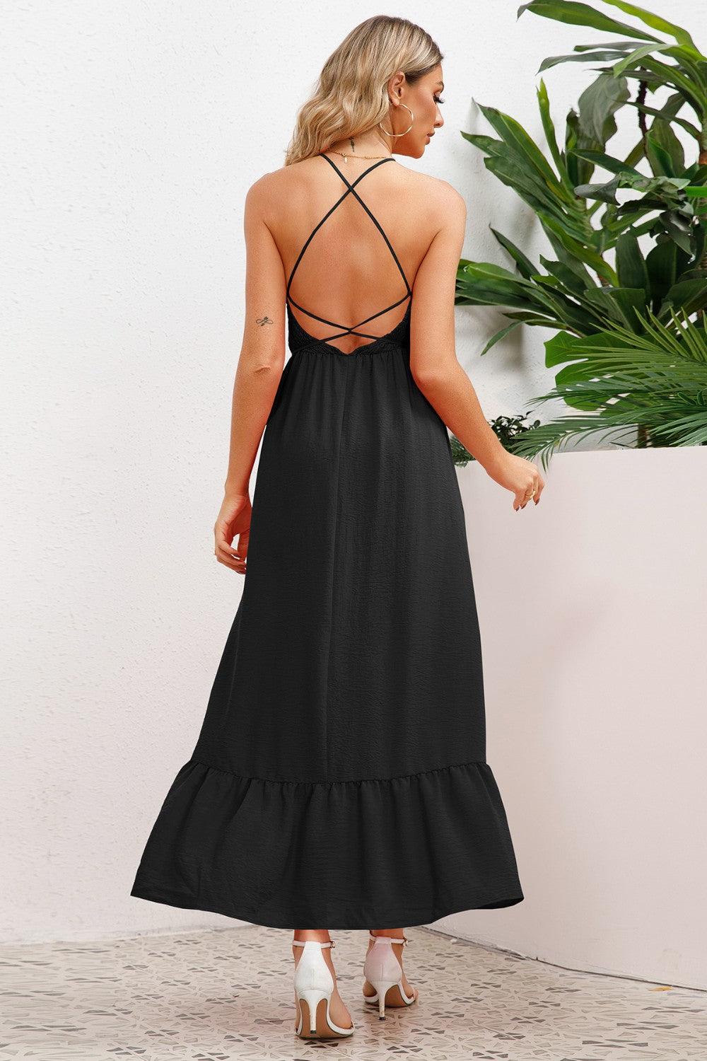 Smocked Crisscross Spaghetti Strap Dress Carauana Store