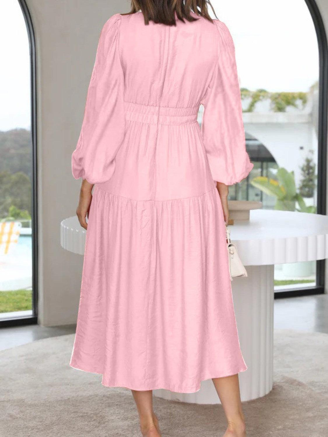 Deep V-Neck Balloon Sleeve Plain Maxi Dress Carauana Store