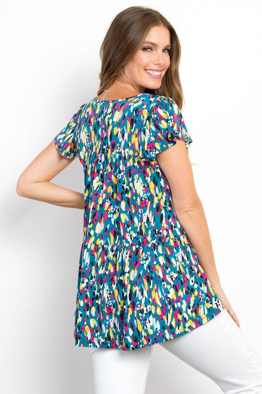 Be Stage Printed Ruffle Sleeve Top Carauana Store