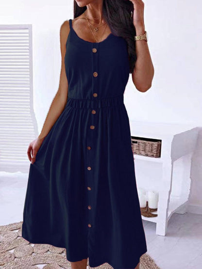 Decorative Button Spaghetti Strap Dress Carauana Store