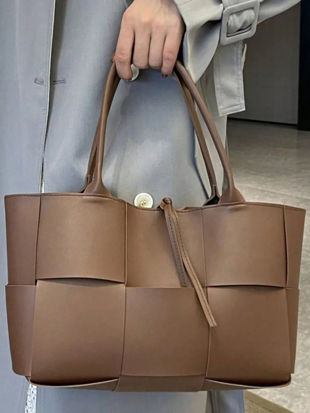 PU Leather Woven Handbag and Clutch Set Carauana Store