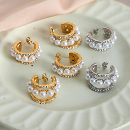Pearl Titanium Steel C-Hoop Earrings Carauana Store