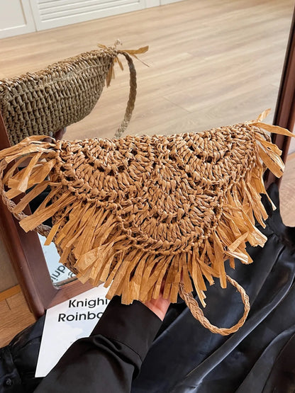 Straw Braided Fringe Shoulder Bag Carauana Store
