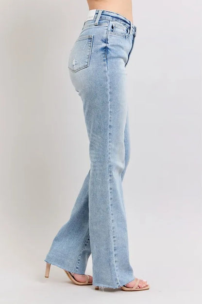 Judy Blue Full Size Mid Rise Light Wash Dad Jeans Plus Size Carauana Store
