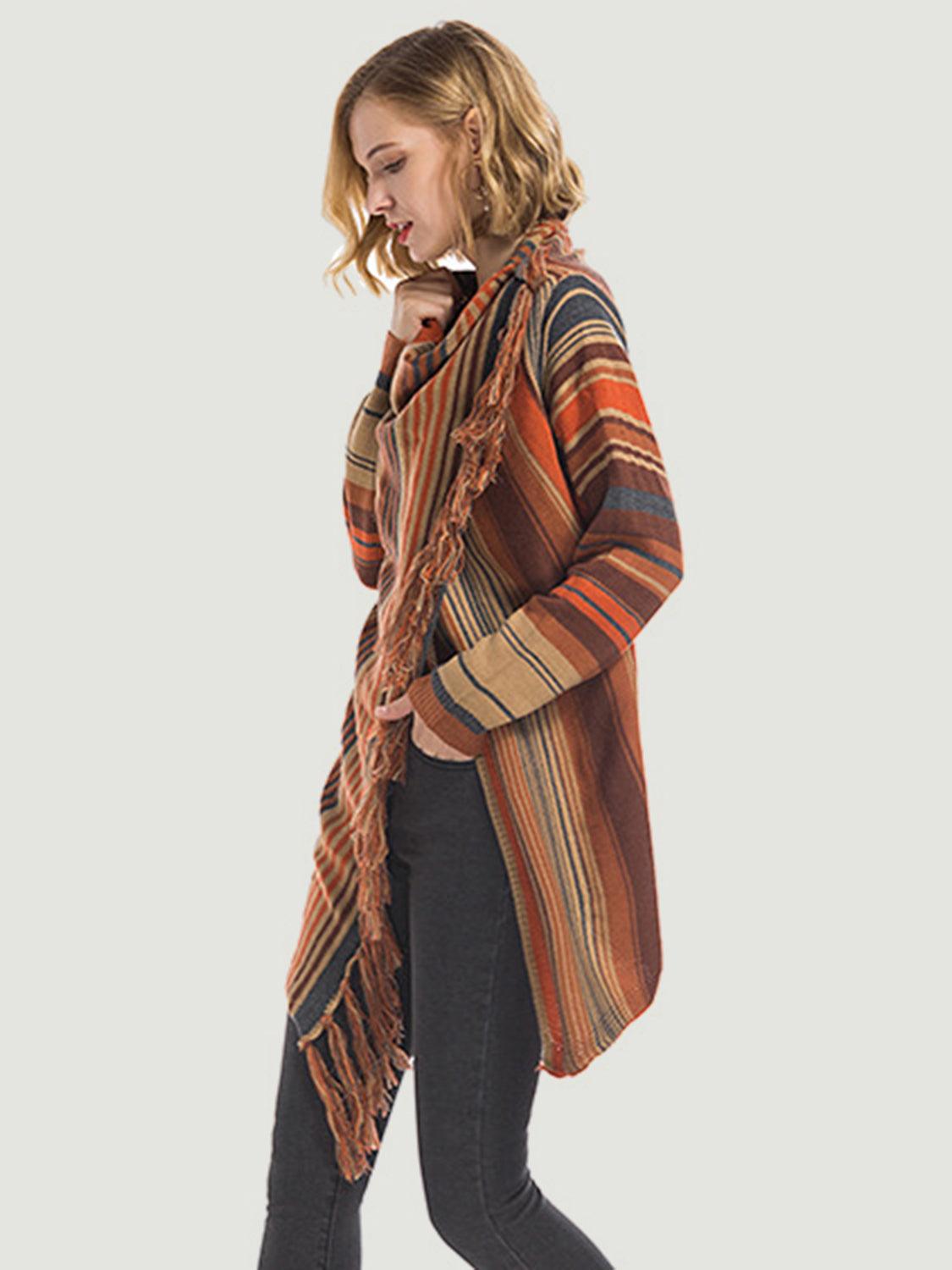 Angel Wings Tassel Striped Open Front Long Sleeve Cardigan Carauana Store