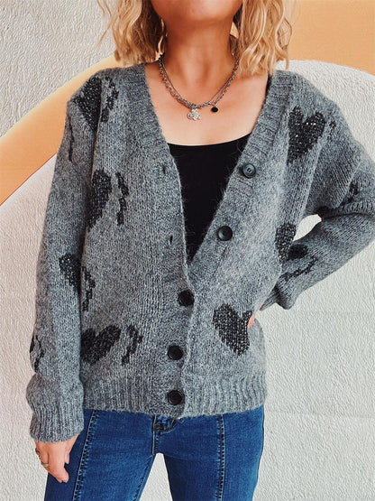 Heart Button Up Long Sleeve Cardigan Carauana Store