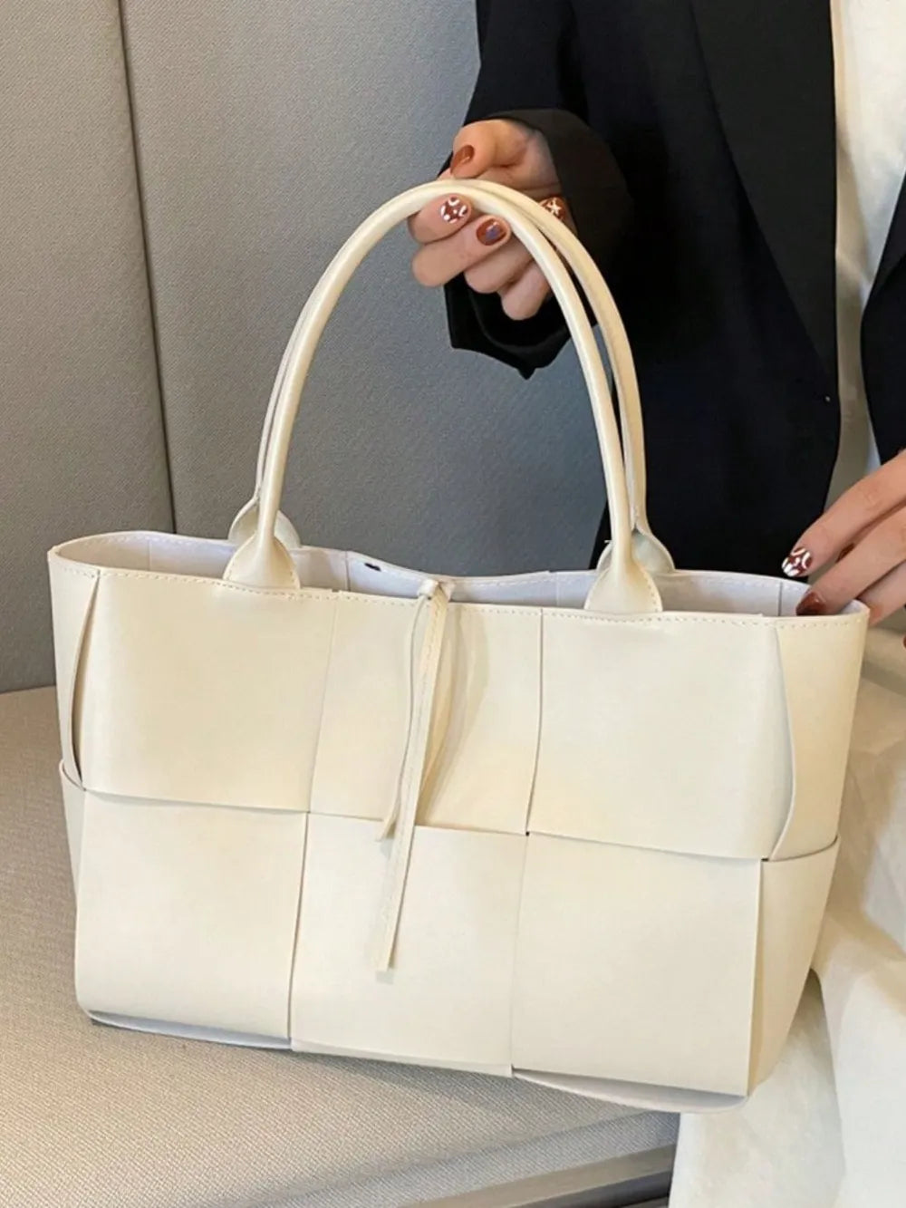 PU Leather Woven Handbag and Clutch Set Carauana Store