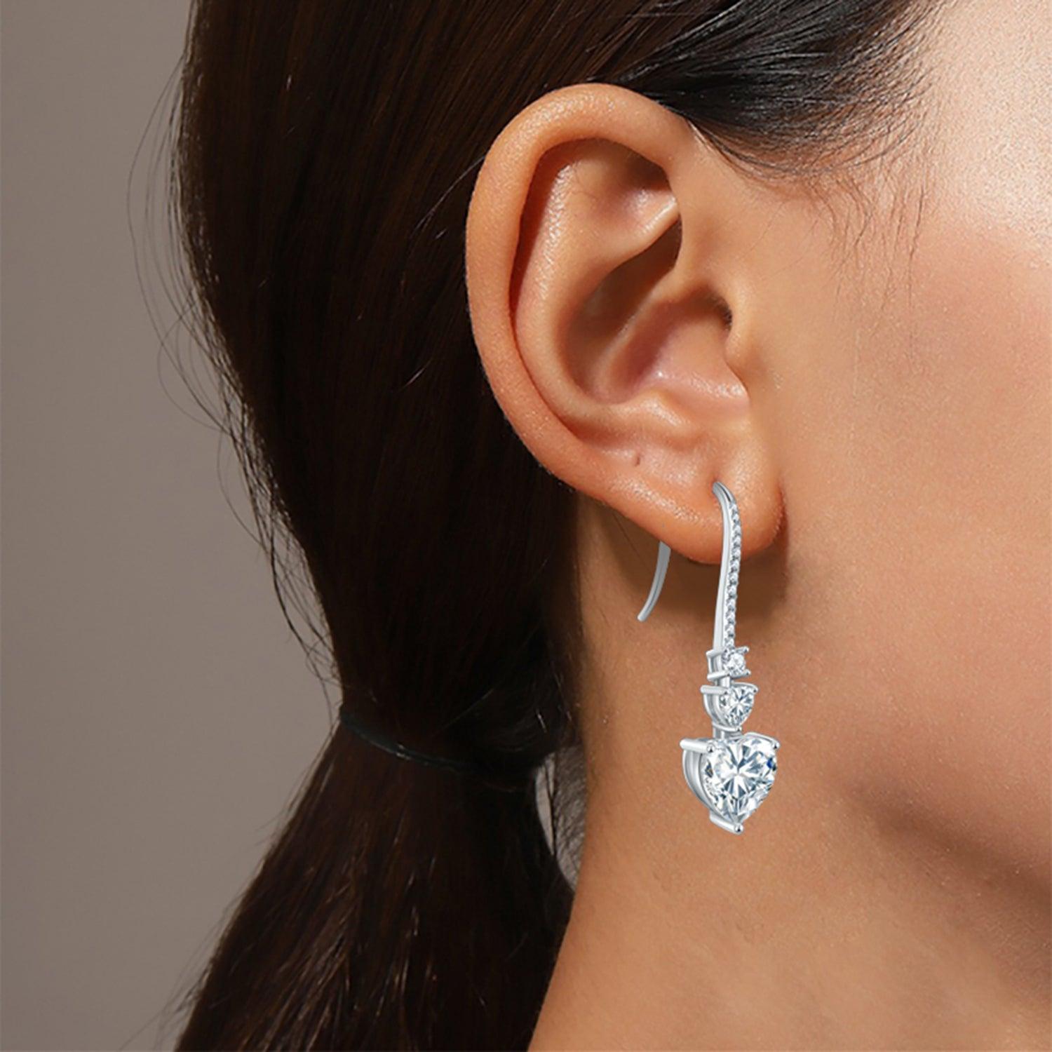 5.44 Carat 925 Sterling Silver Moissanite Heart Drop Earrings Carauana Store
