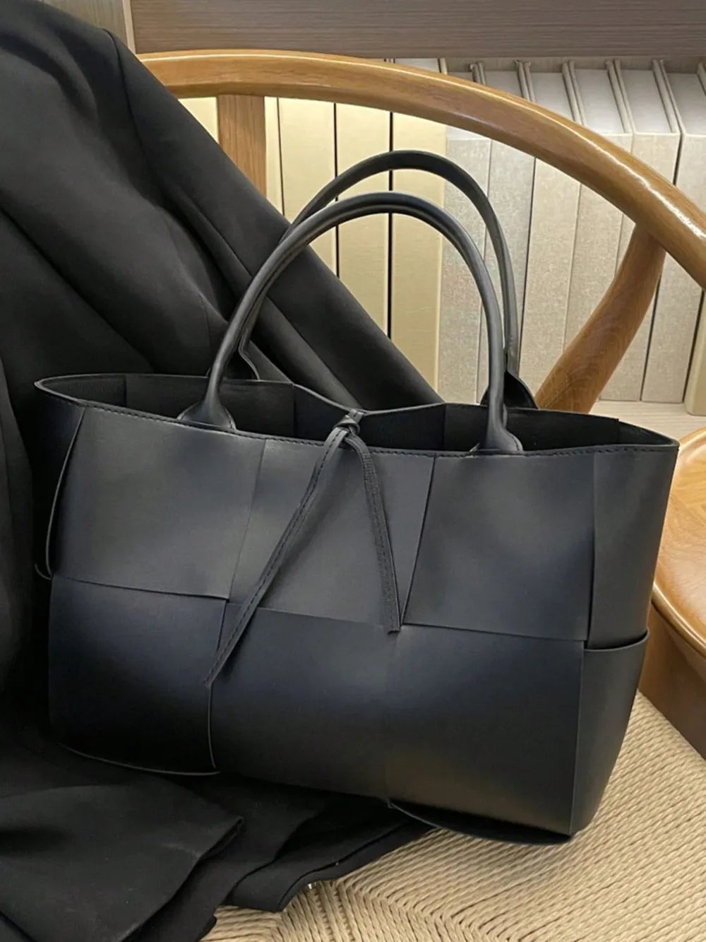 PU Leather Woven Handbag and Clutch Set Carauana Store