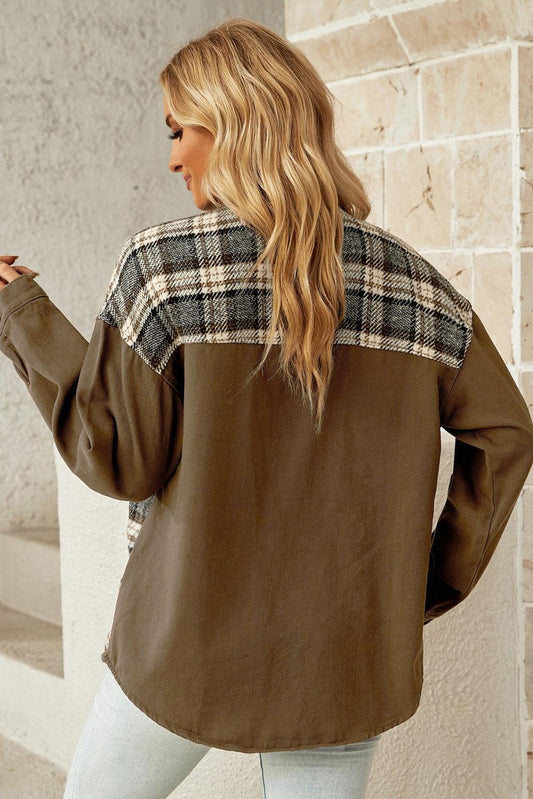 Plaid Collared Denim Jacket Carauana Store