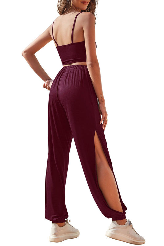 Cropped Cami and Side Split Joggers Set Carauana Store