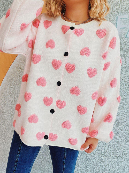 Heart Button Up Long Sleeve Cardigan Carauana Store
