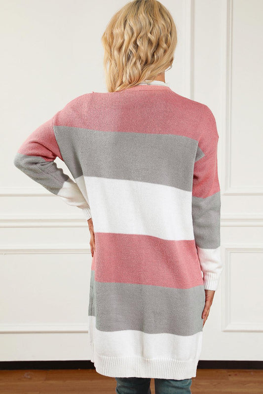 Striped Open Front Long Sleeve Cardigan Carauana Store