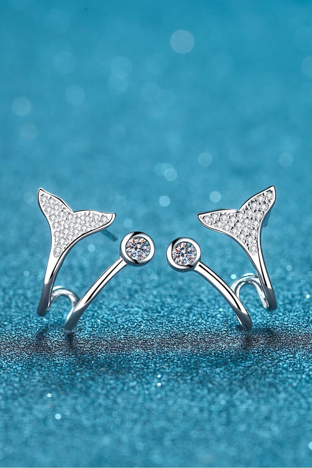 Moissanite Fishtail Rhodium-Plated Earrings Carauana Store