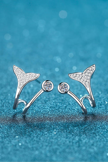 Moissanite Fishtail Rhodium-Plated Earrings Carauana Store
