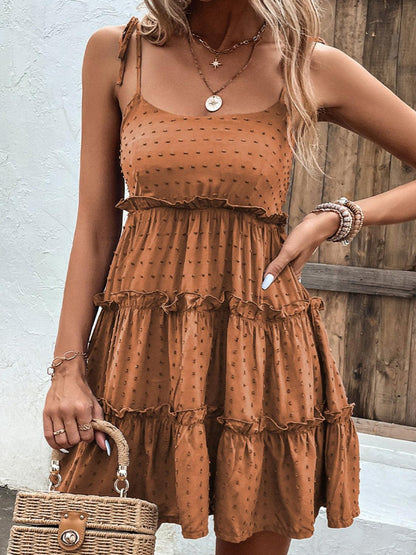 Frill Spaghetti Strap Tiered Dress Carauana Store