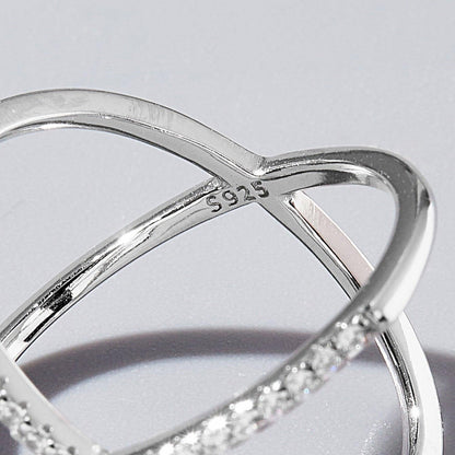 X Shape Inlaid Zircon 925 Sterling Silver Ring Carauana Store