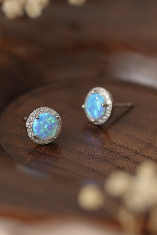 925 Sterling Silver Platinum-Plated Opal Round Stud Earrings Carauana Store