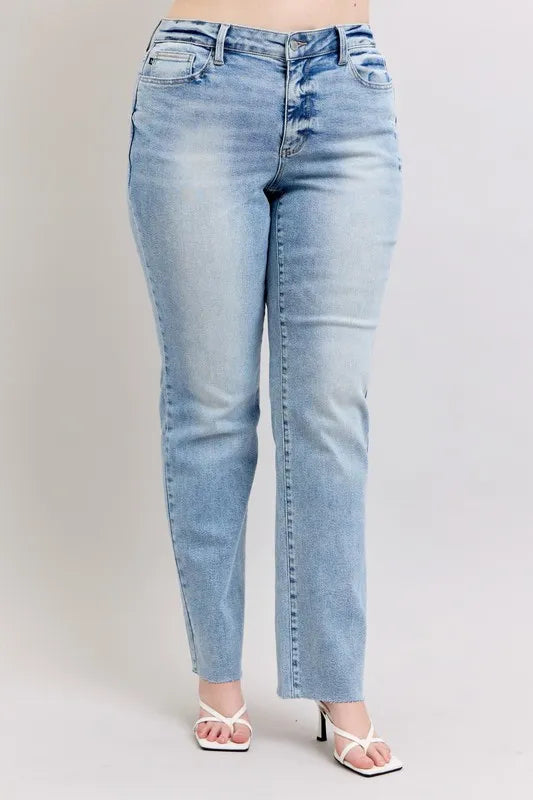 Judy Blue Full Size Mid Rise Light Wash Dad Jeans Plus Size Carauana Store