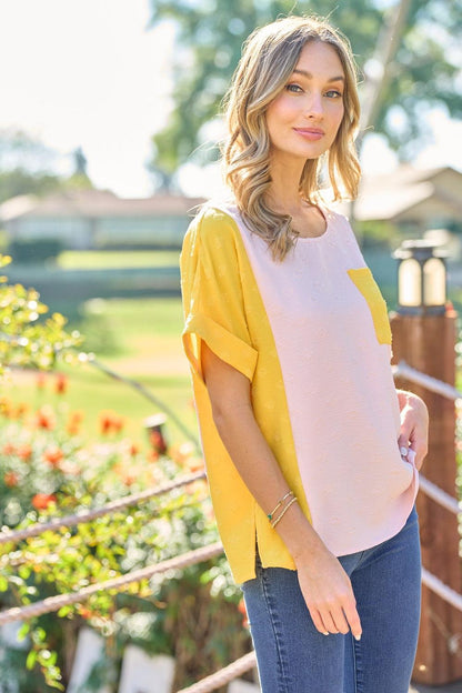 Hailey & Co Full Size Color Block Short Sleeve Top CaRaUaNa Fashion