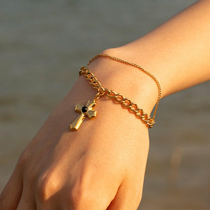 Stainless Steel Imitation Gemstone Cross Shape Pendant Bracelet Carauana Store