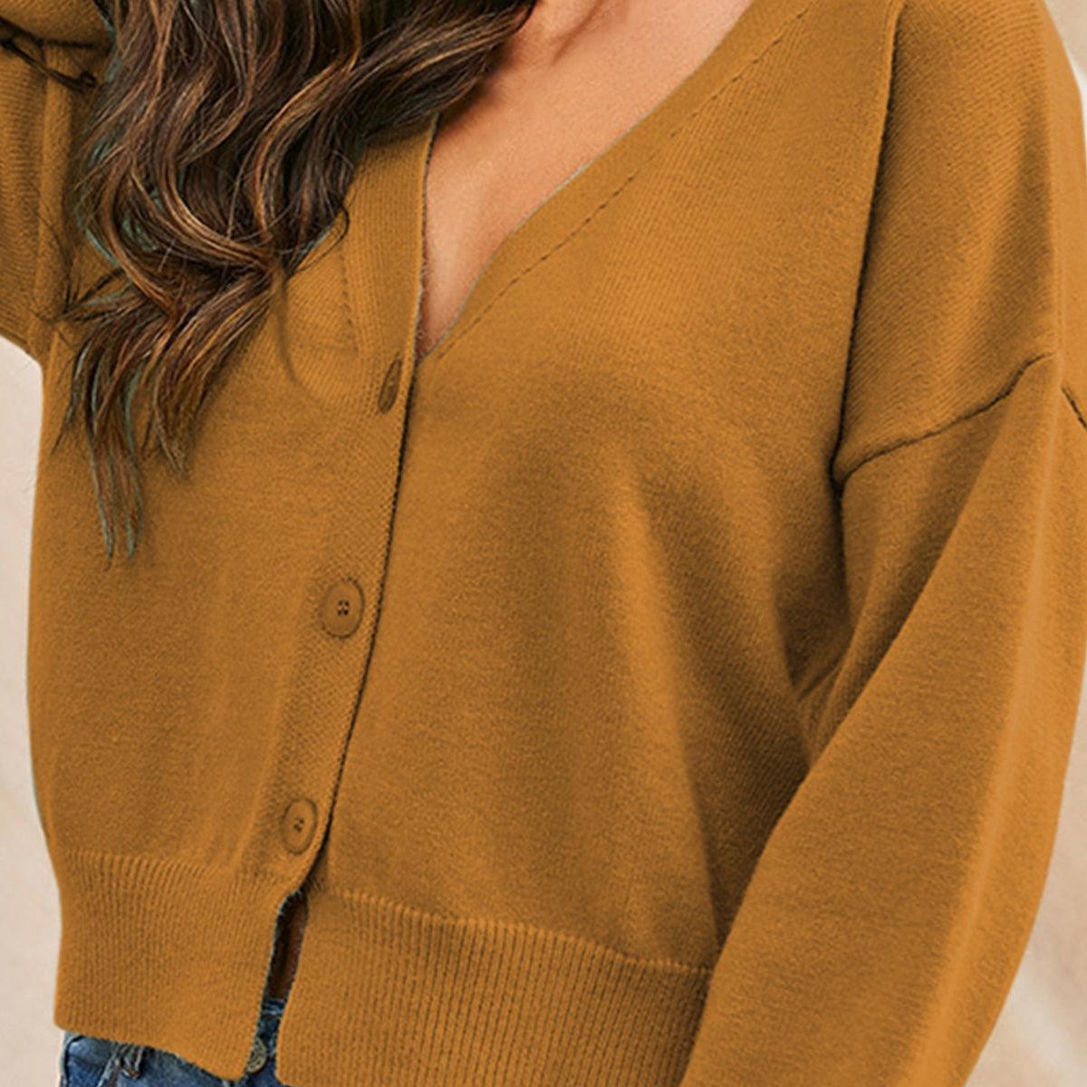 V-Neck Button Up Long Sleeve Cardigan Carauana Store