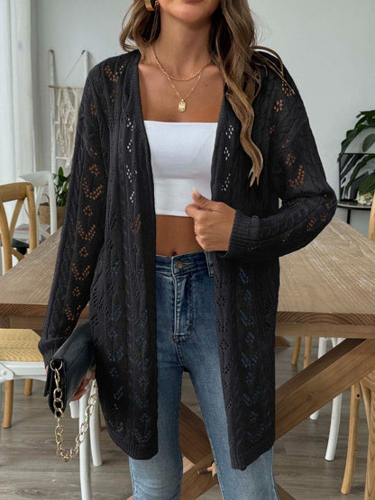 Openwork Open Front Long Sleeve Cardigan Carauana Store