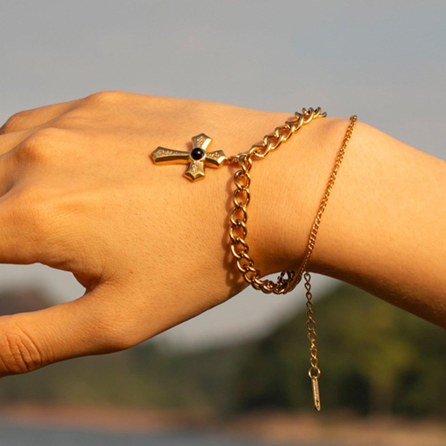 Stainless Steel Imitation Gemstone Cross Shape Pendant Bracelet Carauana Store