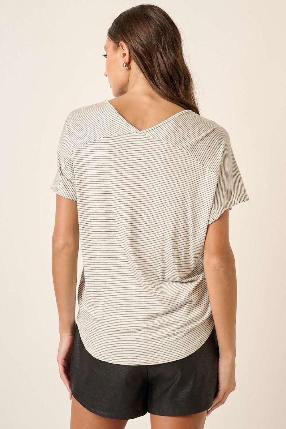 Mittoshop Striped V-Neck Short Sleeve T-Shirt Carauana Store