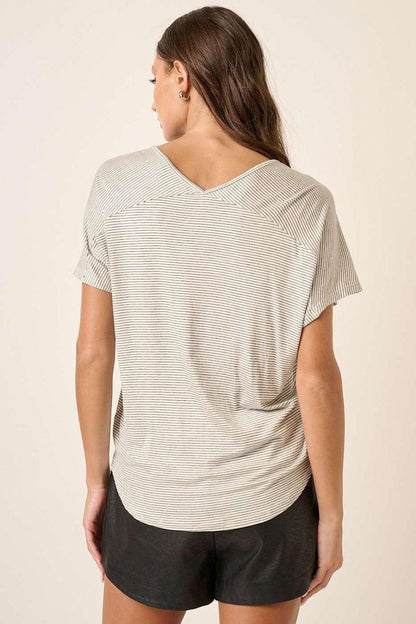 Mittoshop Striped V-Neck Short Sleeve T-Shirt Carauana Store