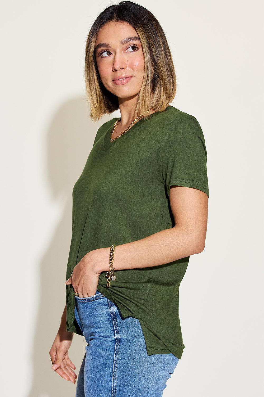 Basic Bae Full Size V-Neck High-Low T-Shirt Carauana Store