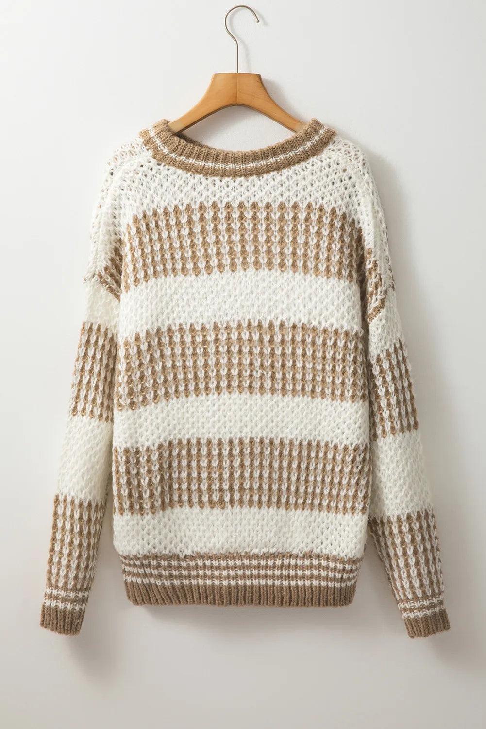 Color Block Round Neck Dropped Shoulder Sweater Carauana Store