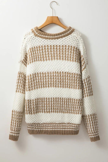 Color Block Round Neck Dropped Shoulder Sweater Carauana Store