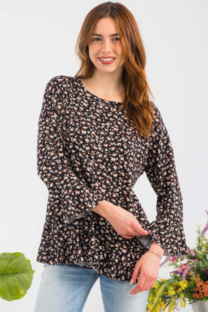 Celeste Full Size Floral Ruffle Detail Top Carauana Store