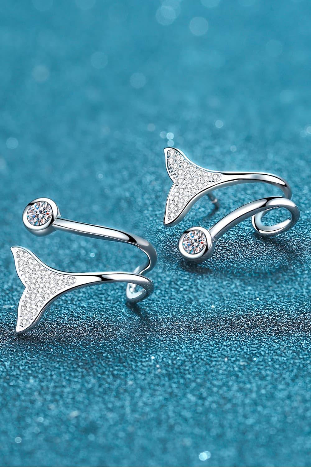 Moissanite Fishtail Rhodium-Plated Earrings Carauana Store