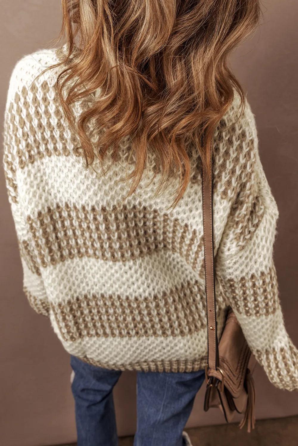Color Block Round Neck Dropped Shoulder Sweater Carauana Store