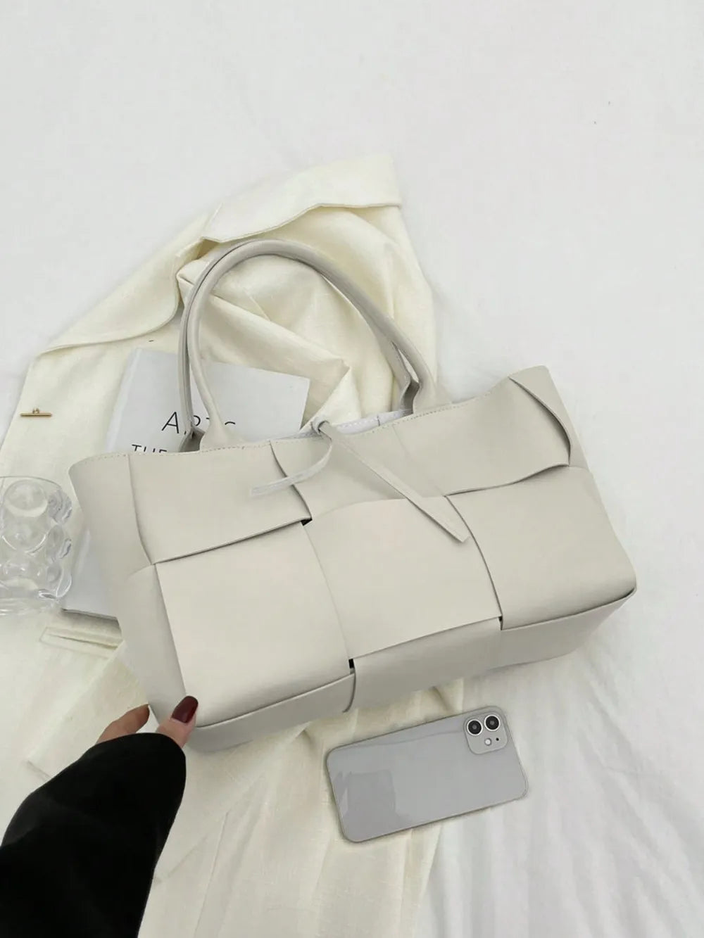 PU Leather Woven Handbag and Clutch Set Carauana Store