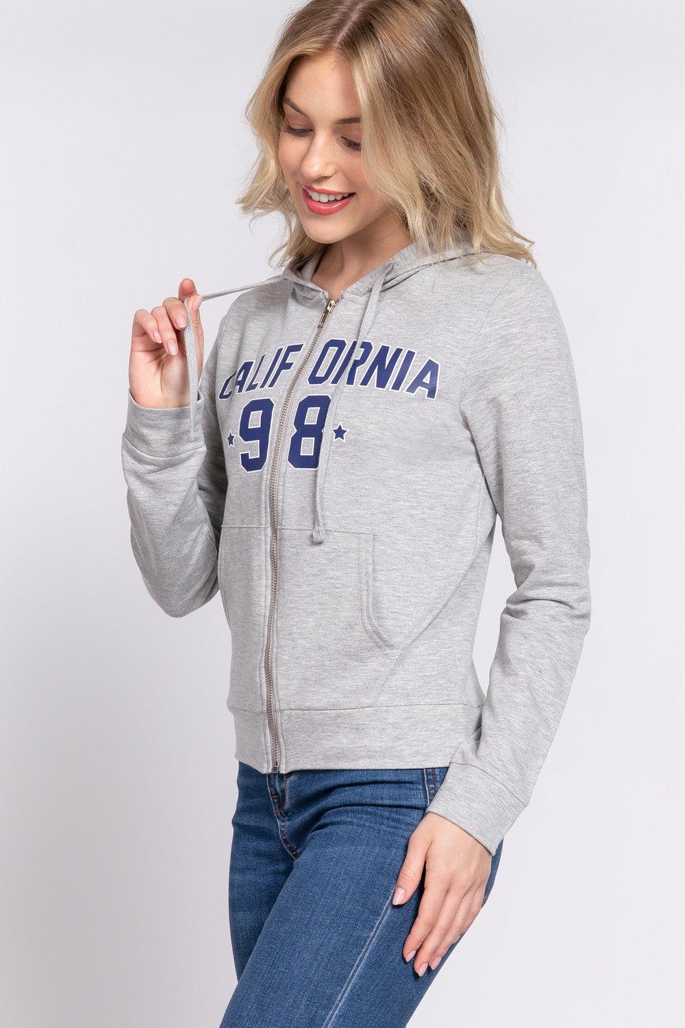 ACTIVE BASIC CALIFORNIA Zip Up Drawstring Long Sleeve Hoodie Carauana Store