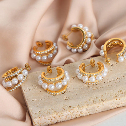 Pearl Titanium Steel C-Hoop Earrings Carauana Store