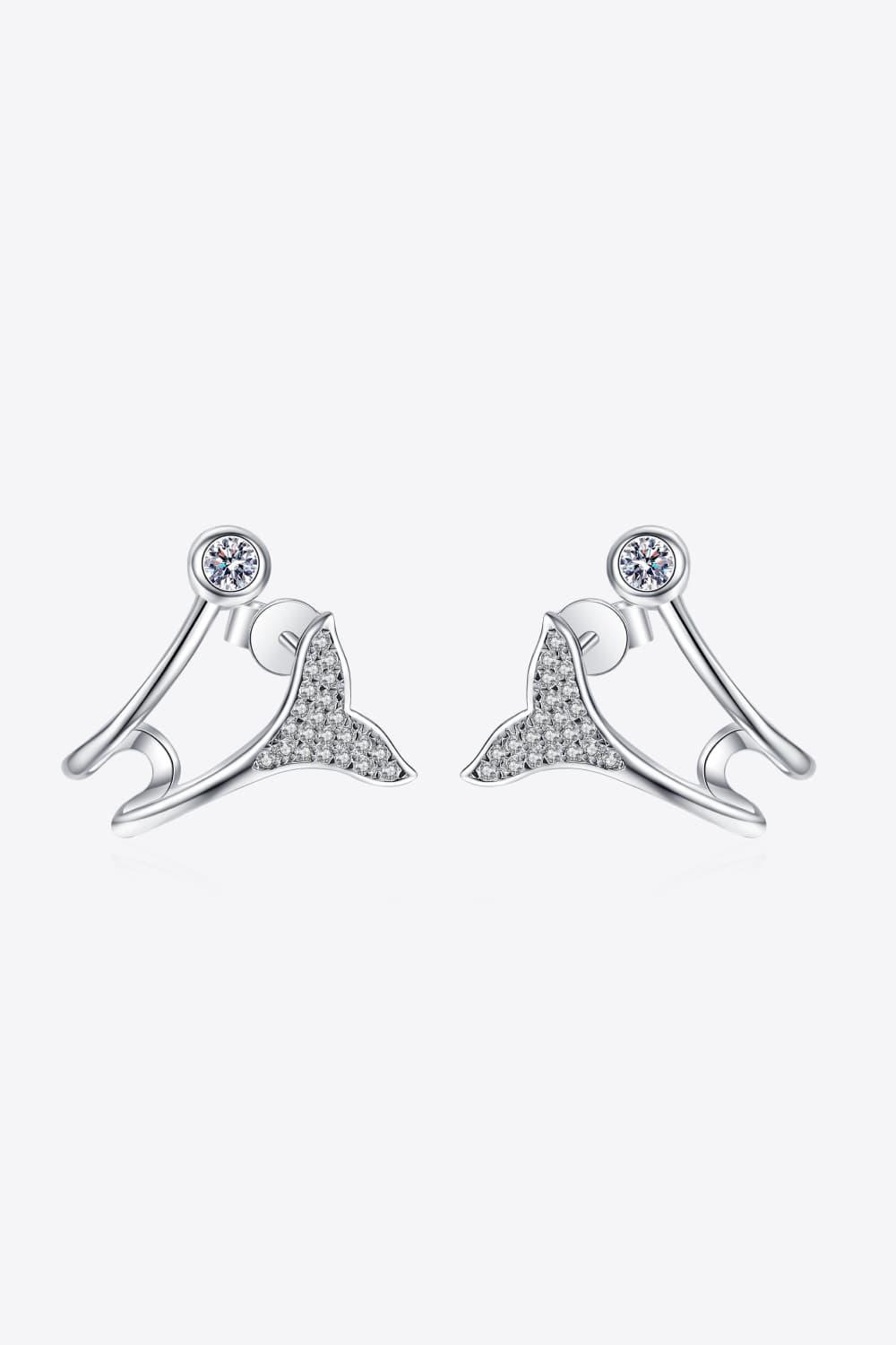 Moissanite Fishtail Rhodium-Plated Earrings Carauana Store