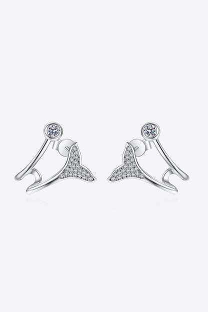 Moissanite Fishtail Rhodium-Plated Earrings Carauana Store