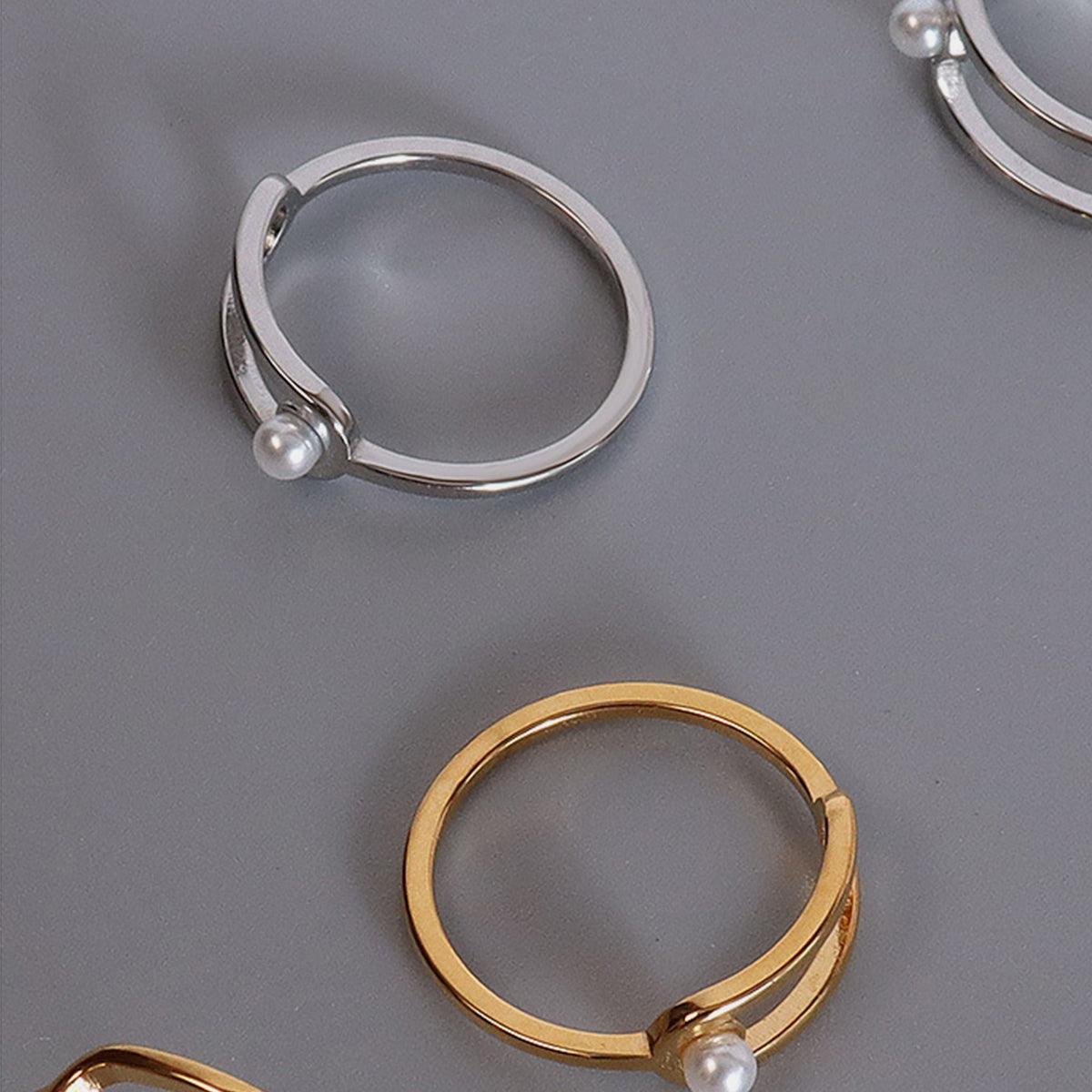 Synthetic Pearl Titanium Steel Ring Carauana Store