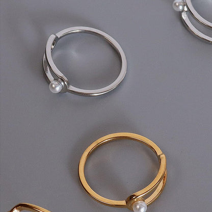 Synthetic Pearl Titanium Steel Ring Carauana Store