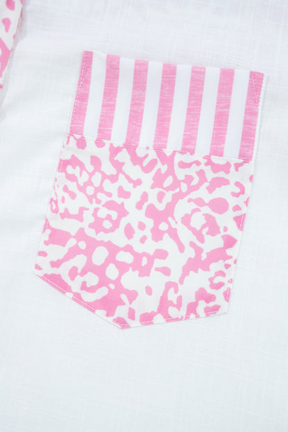 Pink Leopard Striped Western Casual Shirt