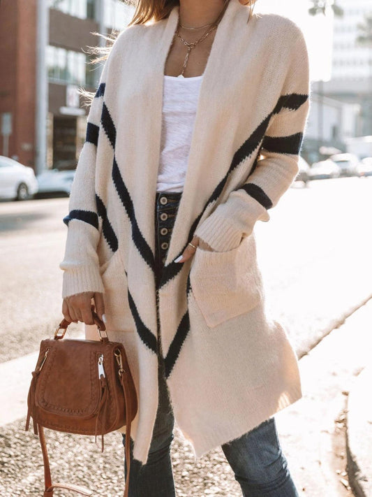 Contrast Open Front Cardigan with Pockets Carauana Store