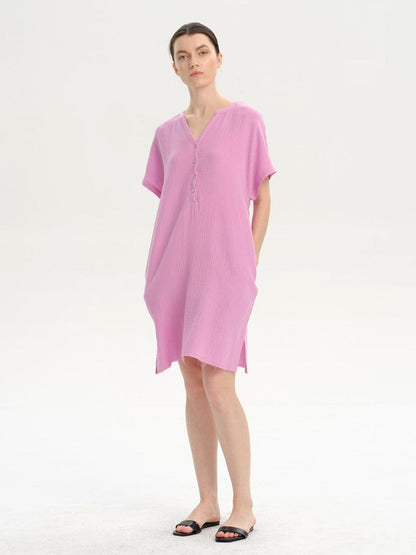 Slit Notched Short Sleeve Mini Dress Carauana Store