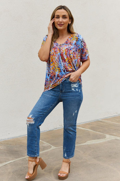 Be Stage Full Size Printed Dolman Flowy Top Carauana Store