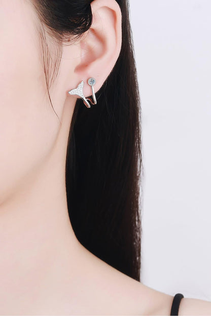Moissanite Fishtail Rhodium-Plated Earrings Carauana Store