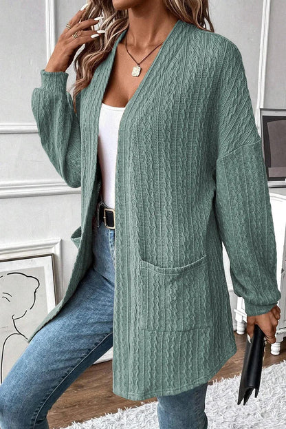 Textured Pocketed Open Front Long Sleeve Cover Up Carauana Store